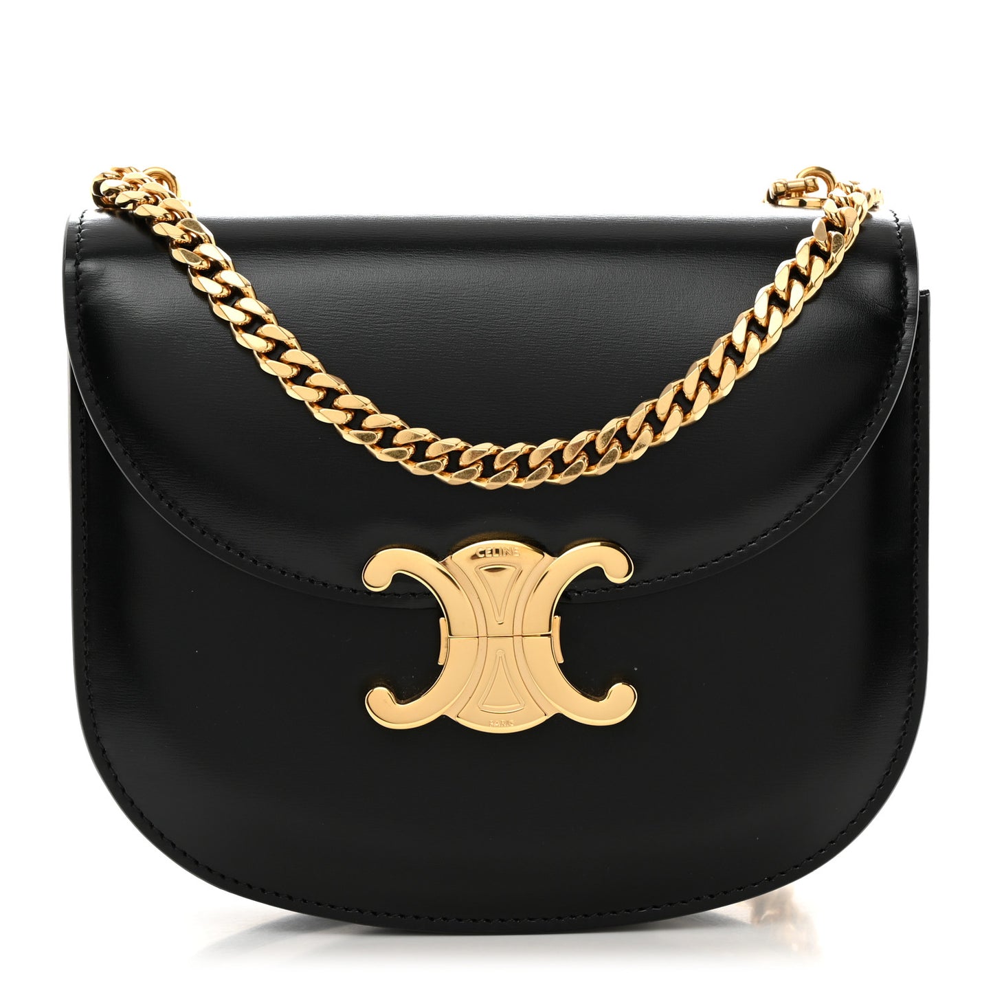 Shiny Calfskin Besace Clea Chain Triomphe Black