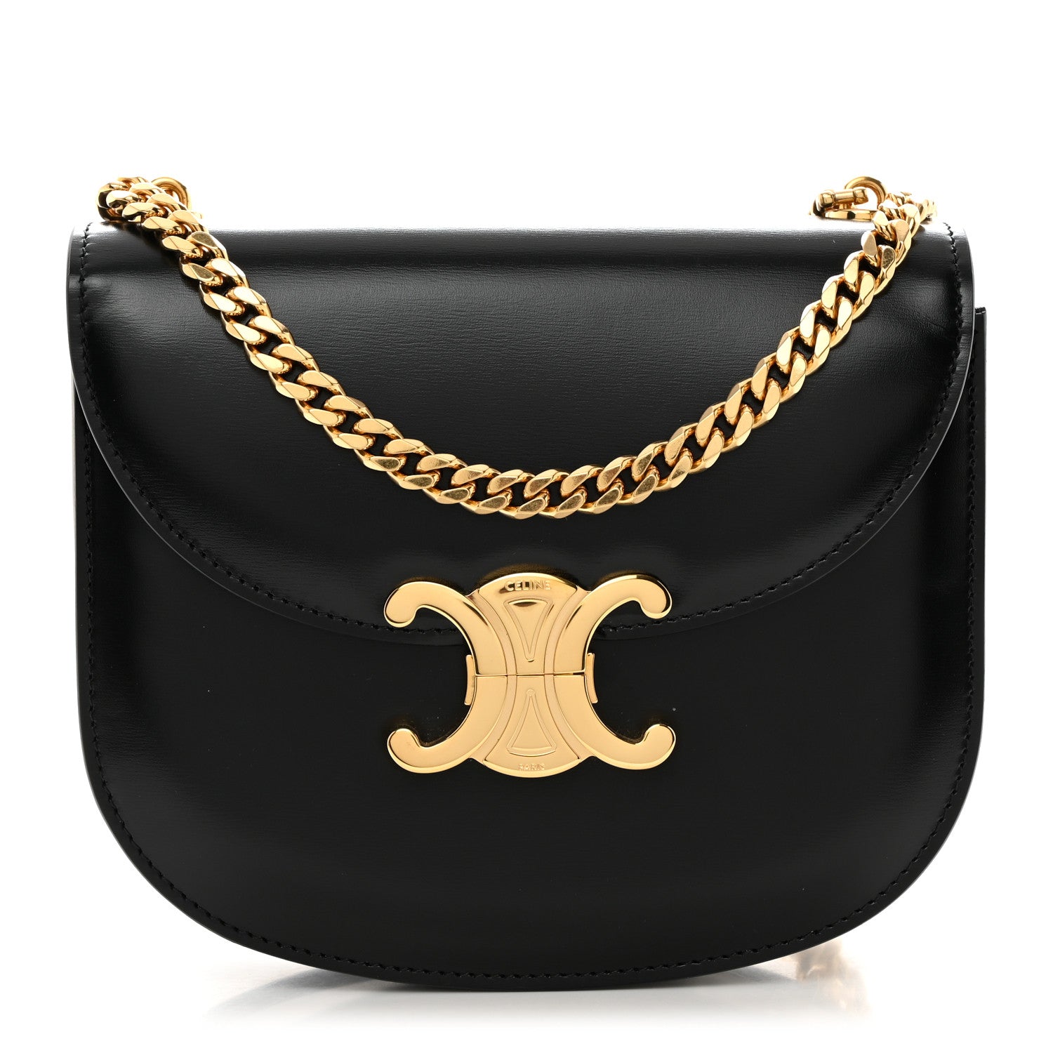 Celine Shiny Calfskin Besace Clea Chain Triomphe Black 1 of 11