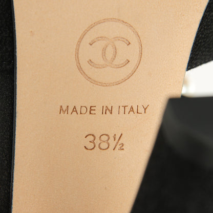 Chanel Pearl Trimmed Sandals Heels 38.5 Black 7 of 8