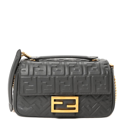 Fendi Nappa Small FF Embossed Mid Chain Baguette Anthracite 1 of 9