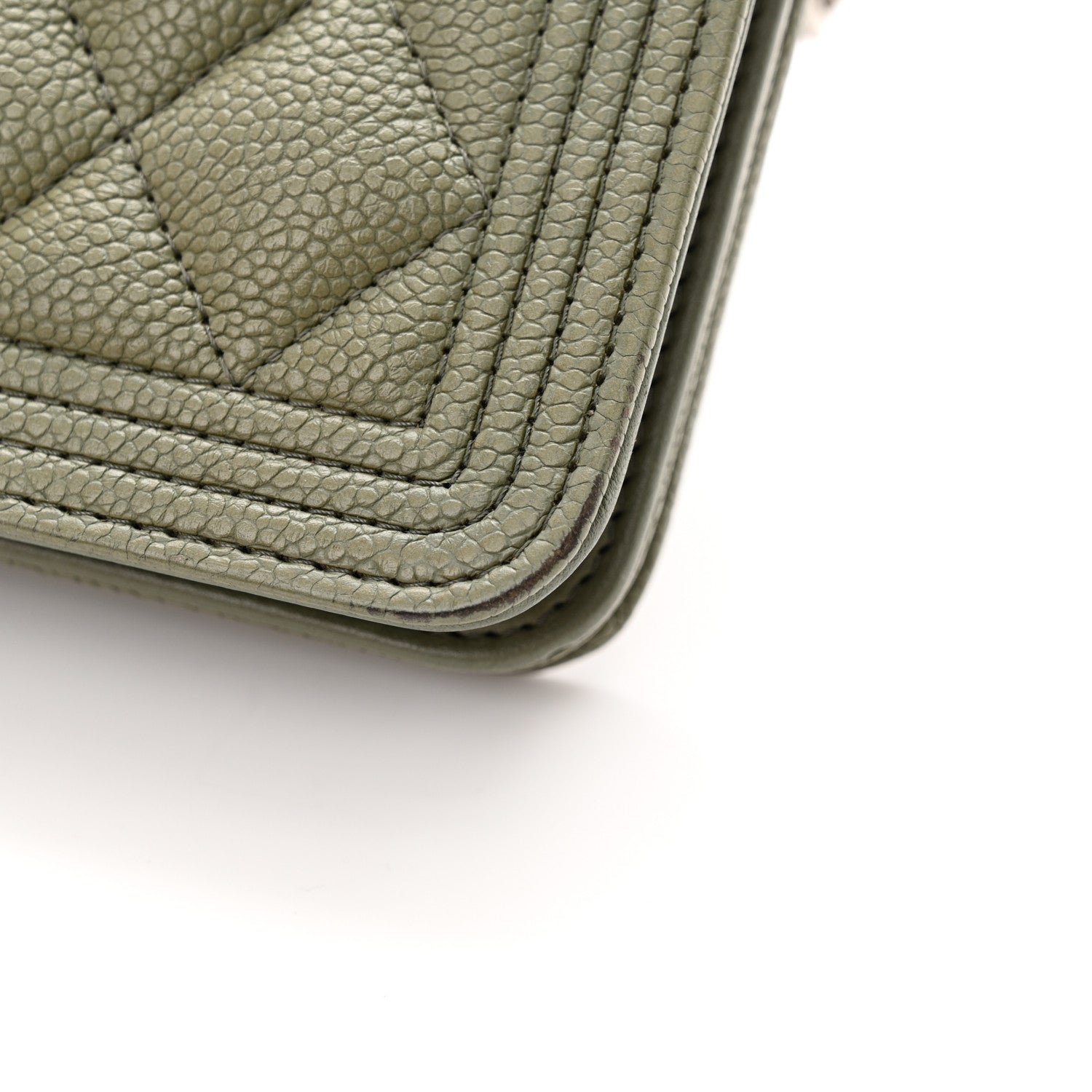 Chanel Caviar Quilted Boy Wallet On Chain WOC Khaki 13 of 15
