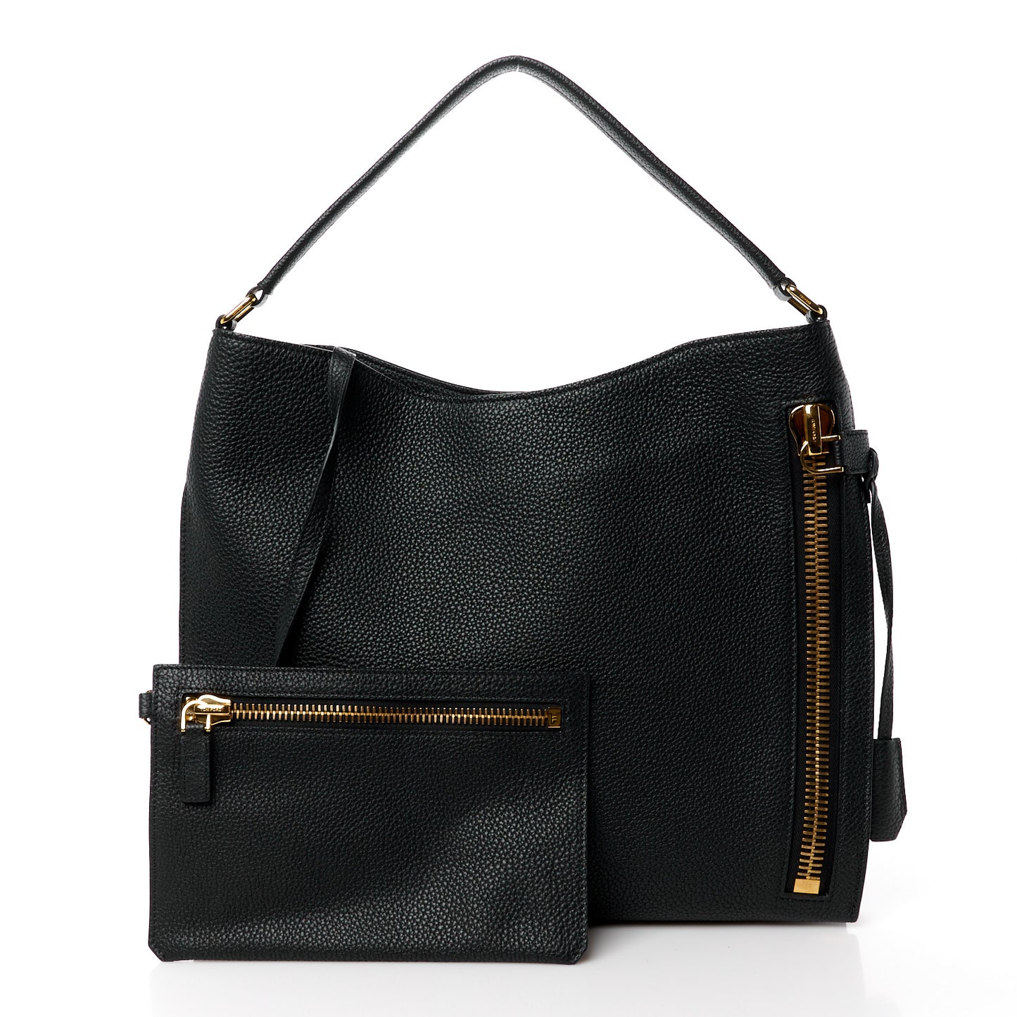 Pebbled Calfskin Small Alix Padlock Zip Hobo Bag Black