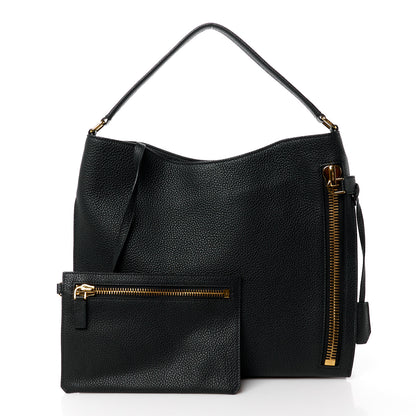 Tom Ford Pebbled Calfskin Small Alix Padlock Zip Hobo Bag Black 3 of 13