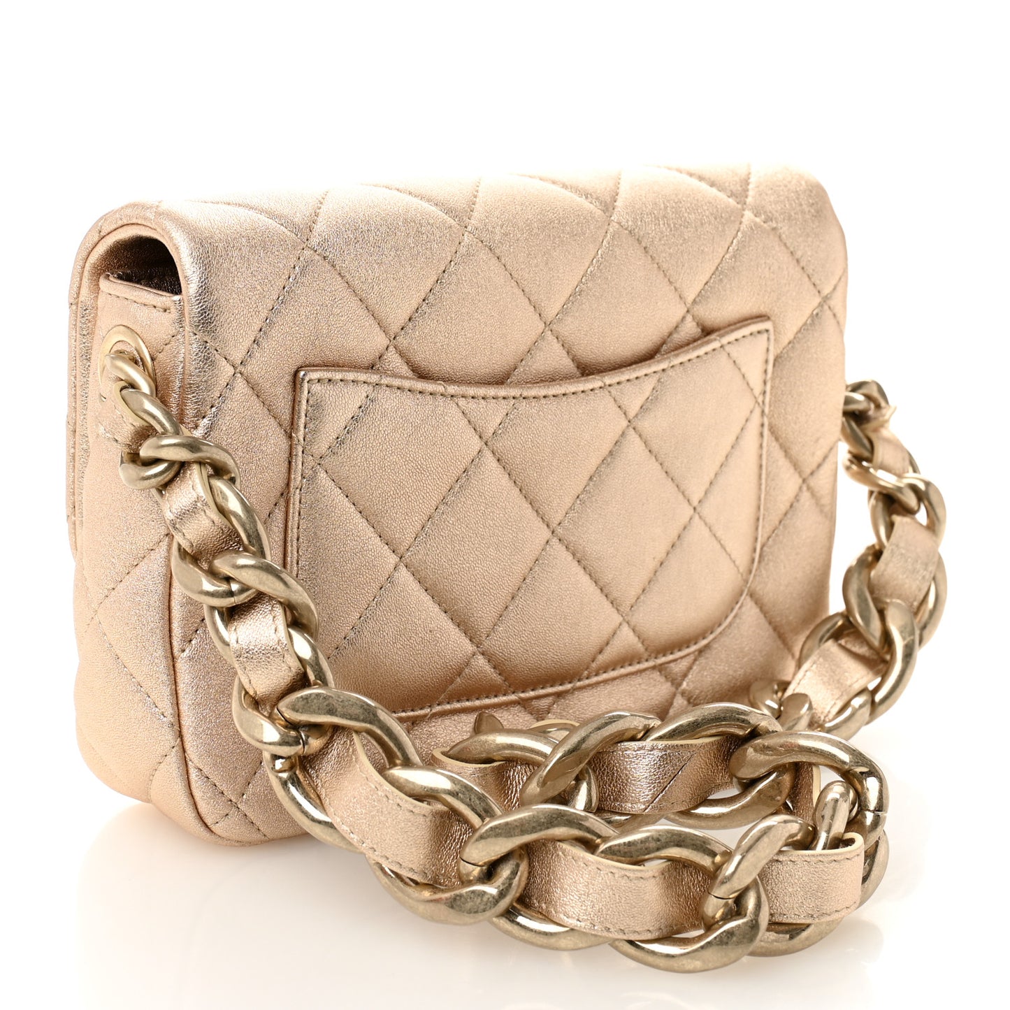 Metallic Lambskin Lacquered Quilted Small Flap Gold