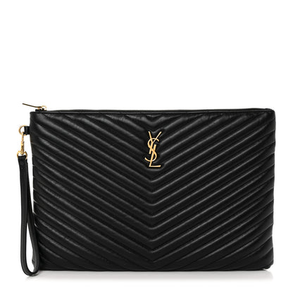 Saint Laurent Calfskin Matelasse Monogram Cassandre Tablet Pouch Black 1 of 8