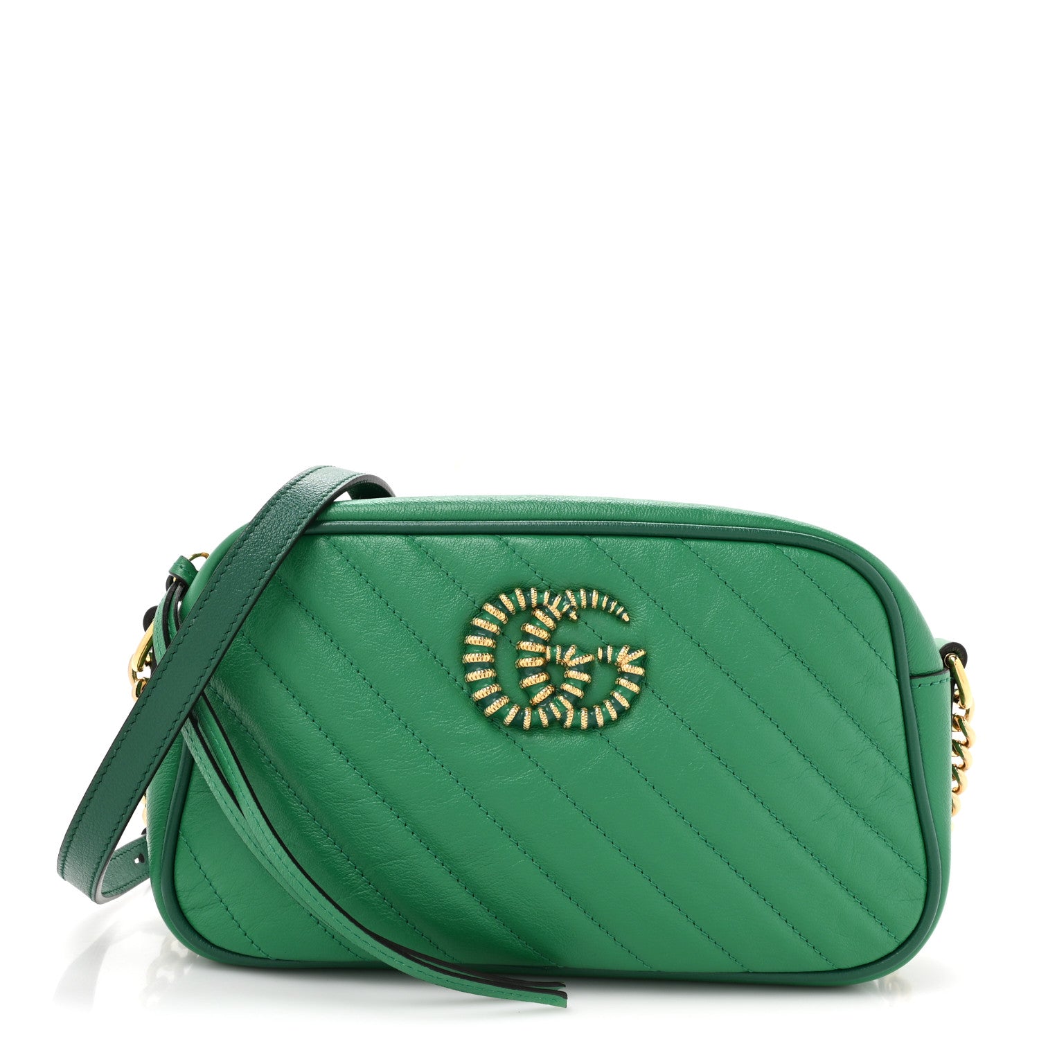 Gucci Azalea Calfskin Enamel Matelasse Diagonal Small Torchon GG Marmont Chain Shoulder Bag New Shamarock Emerald 1 of 14