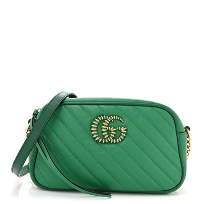 Gucci Azalea Calfskin Enamel Matelasse Diagonal Small Torchon GG Marmont Chain Shoulder Bag New Shamarock Emerald 1 of 14