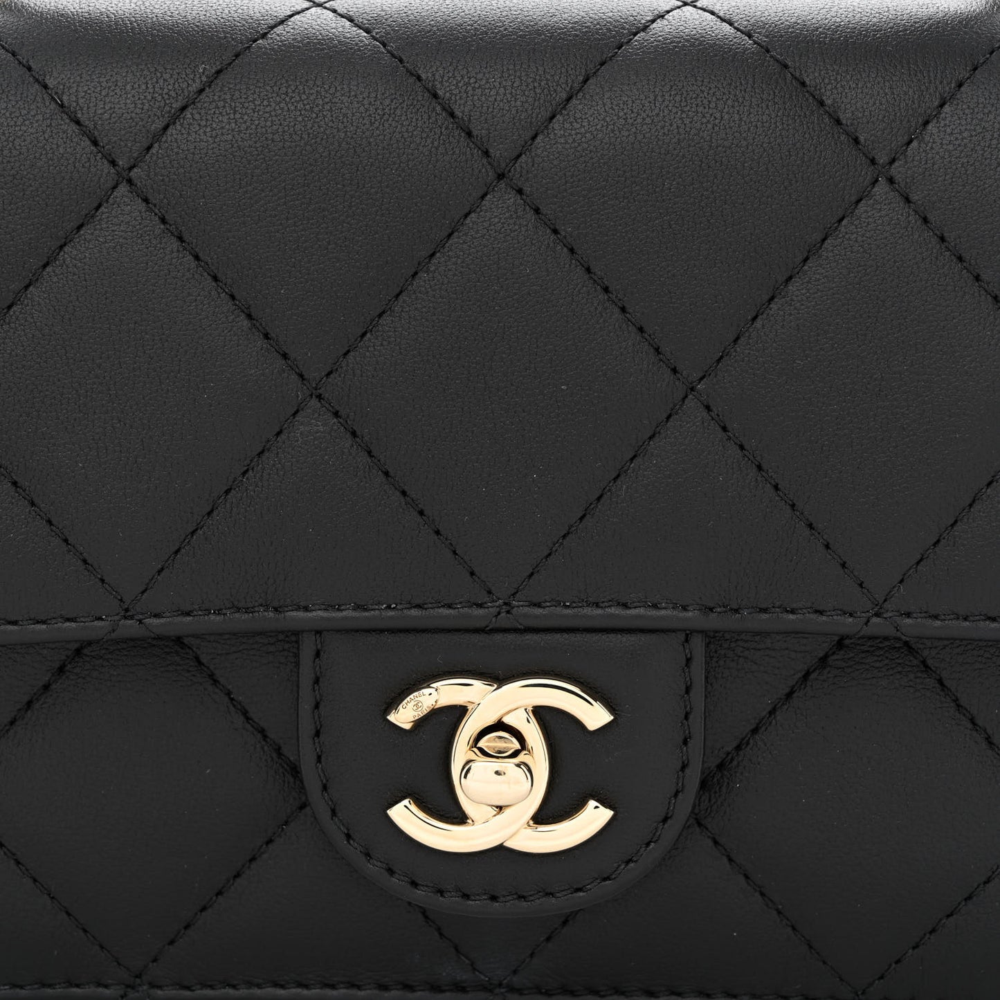 Calfskin Quilted Small Top Handle Flap Black
