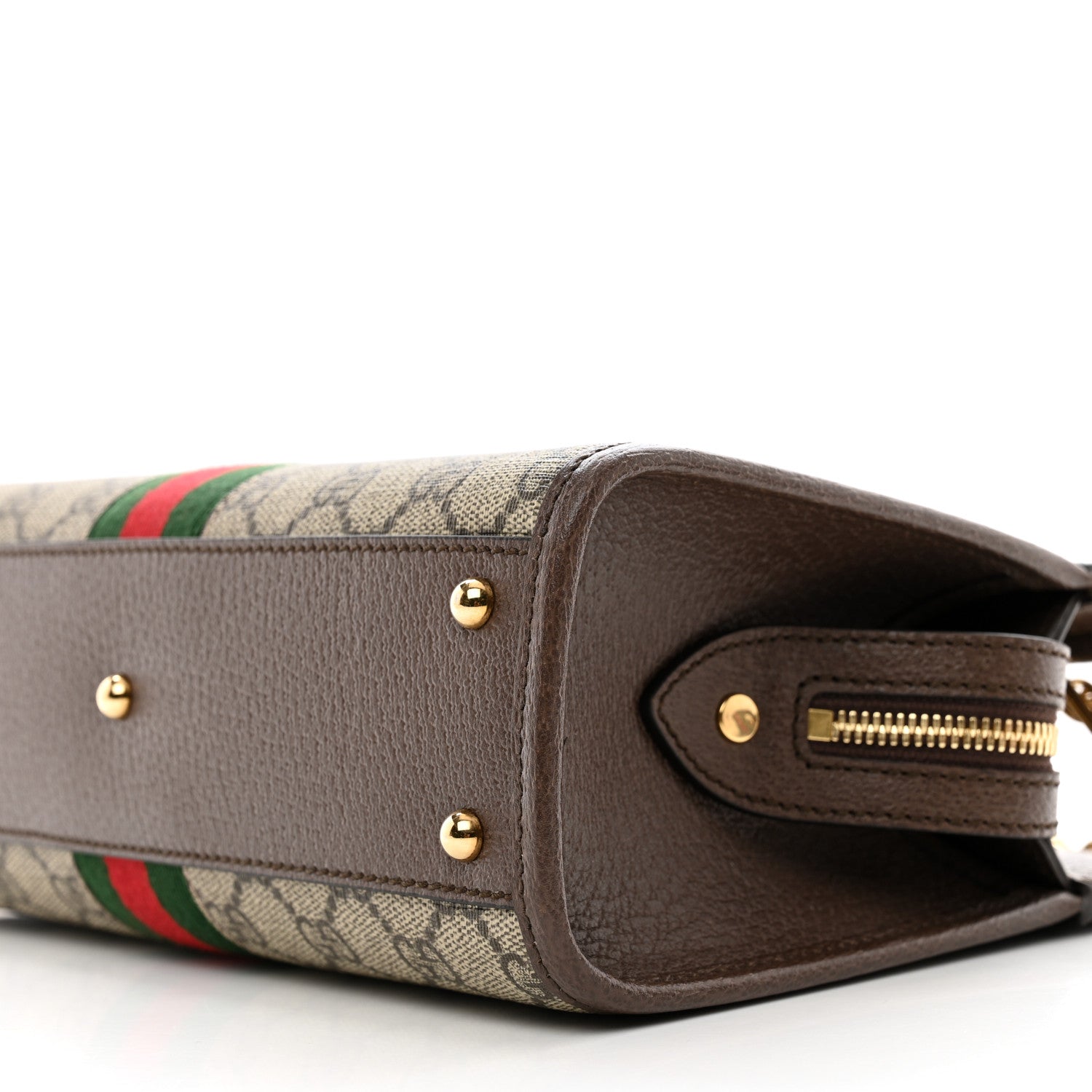 Gucci GG Supreme Monogram Textured Dollar Calfskin Web Small Ophidia Slip Handle Tote Beige Ebony New Acero 9 of 9