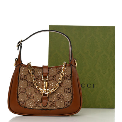Gucci New Canvas Charisma Calfskin Crystal GG Monogram Mini Jackie 1961 Hobo Camel Ebony 11 of 11
