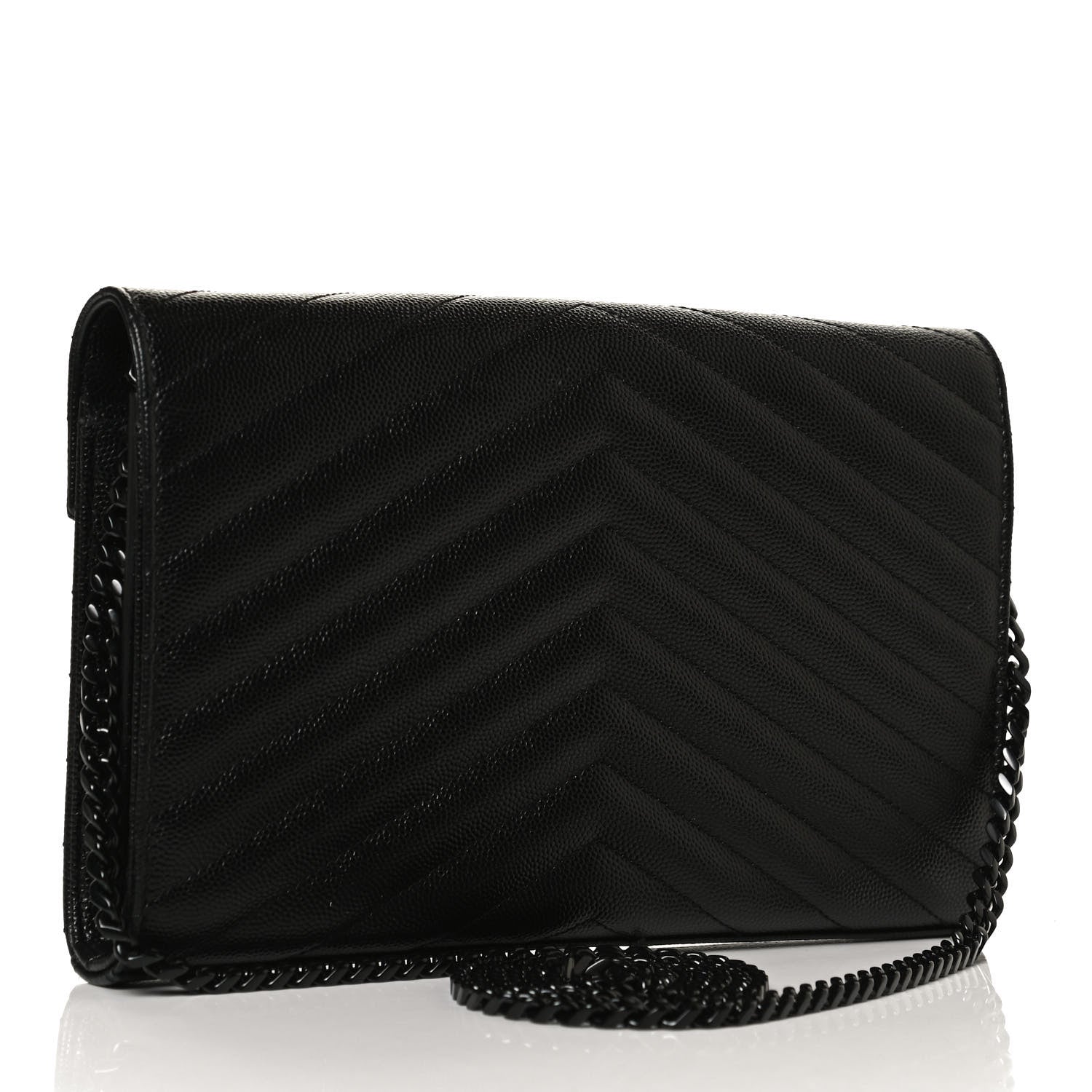 Saint Laurent Grain De Poudre Matelasse Chevron Monogram Chain Wallet Black 3 of 13