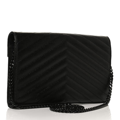 Saint Laurent Grain De Poudre Matelasse Chevron Monogram Chain Wallet Black 3 of 13