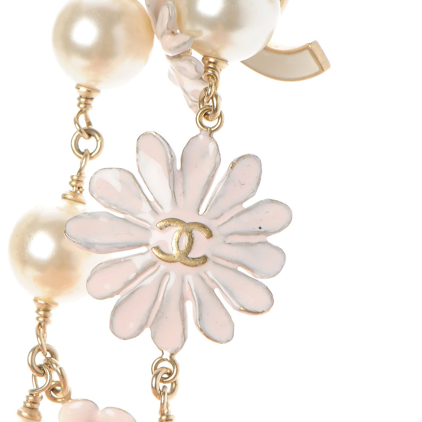 Pearl Enamel CC Camellia Necklace White Gold