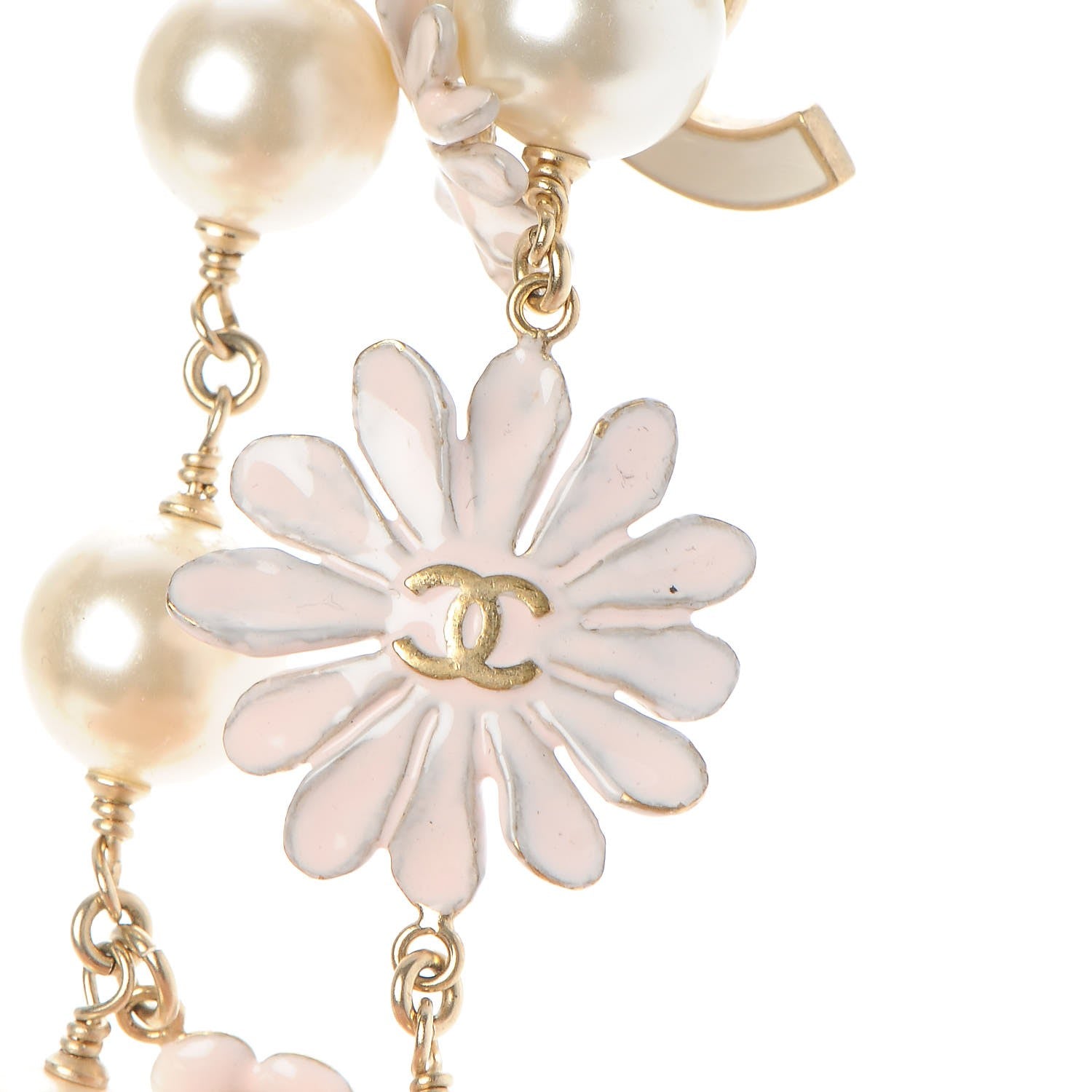 Chanel Pearl Enamel CC Camellia Necklace White Gold 5 of 6