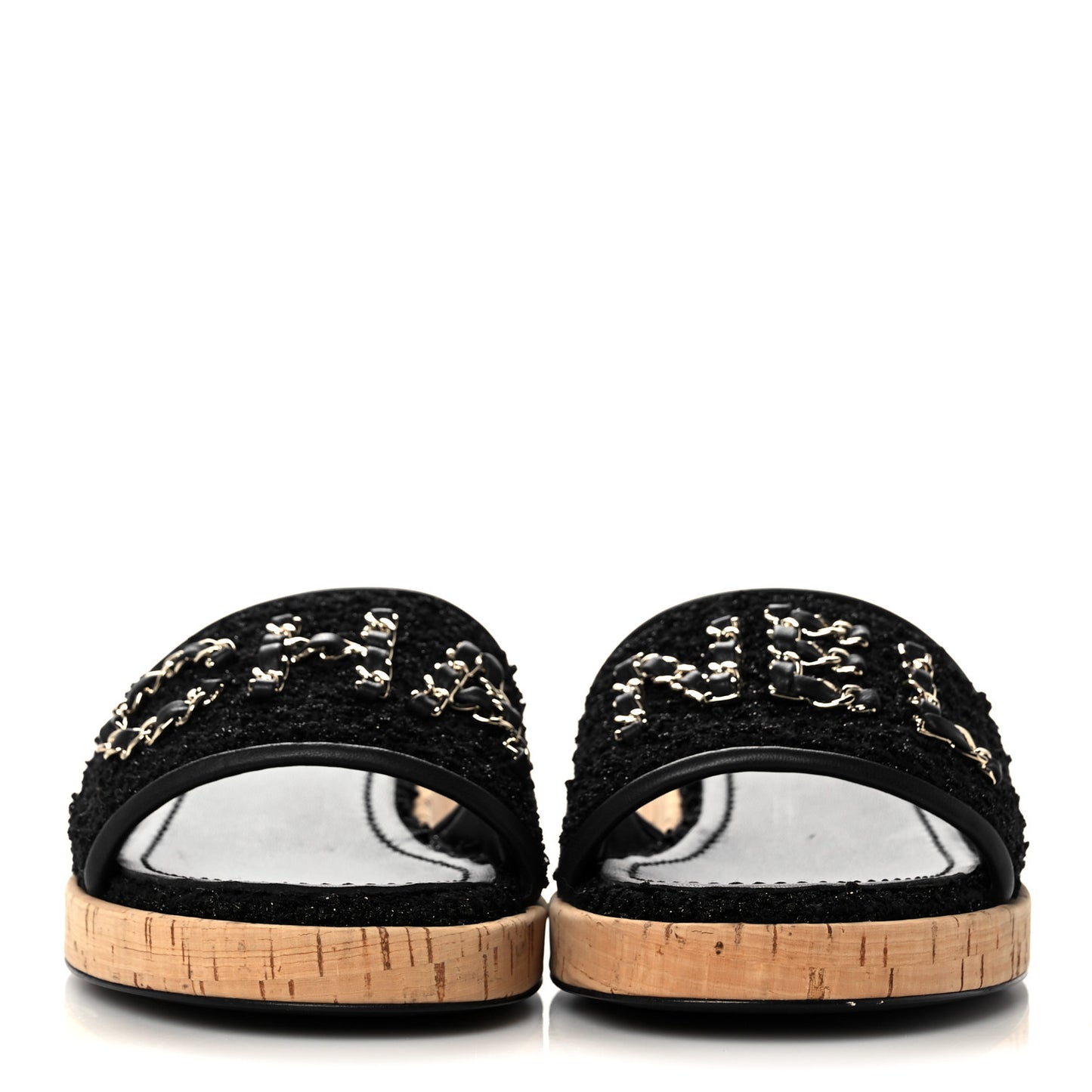 Tweed Cork CC Chain Mule Sandal 38 Black