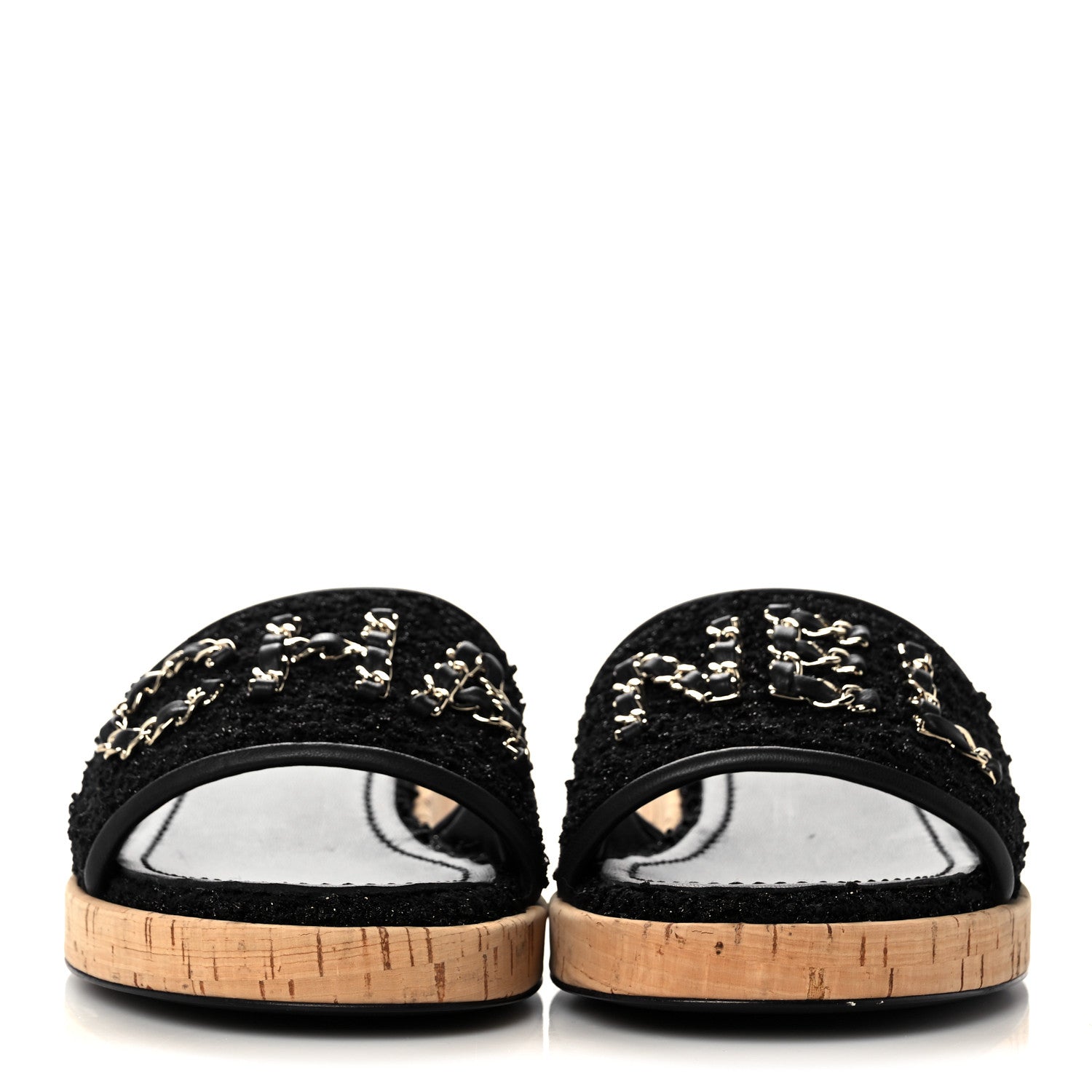 Chanel Tweed Cork CC Chain Mule Sandal 38 Black 2 of 9