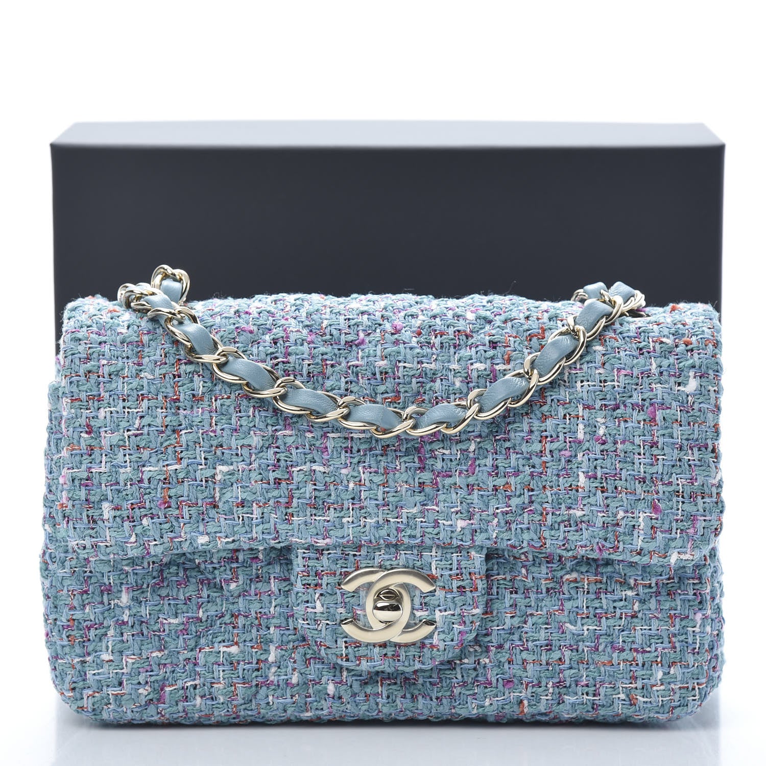 Chanel Tweed Quilted Mini Rectangular Flap Turquoise Purple White Red 11 of 11