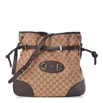 Gucci Monogram Textured Dollar Calfskin Horsebit 1955 Cinch Top Messenger Bag Beige Ebony Cocoa 1 of 9