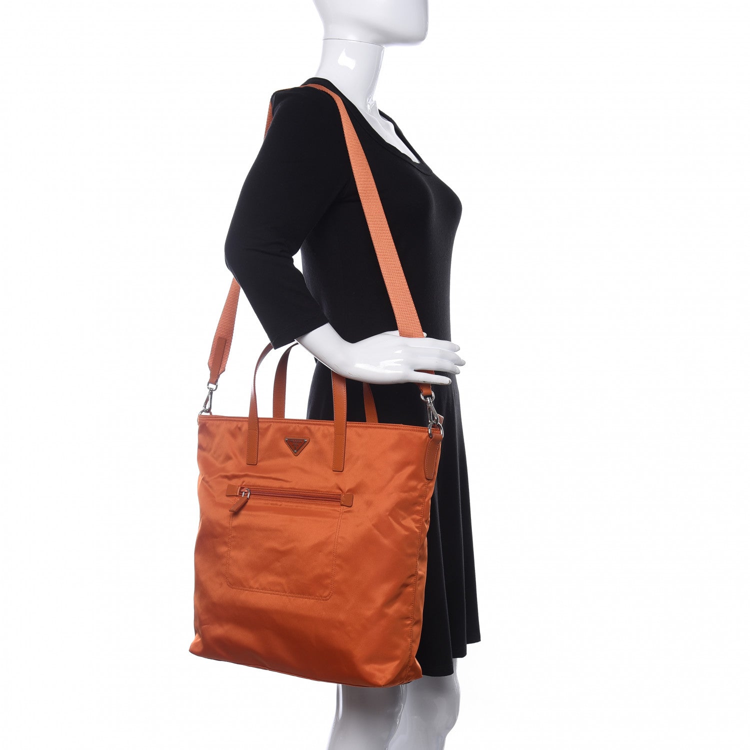 Prada Tessuto Nylon Saffiano Shoulder Bag Papaya 2 of 11