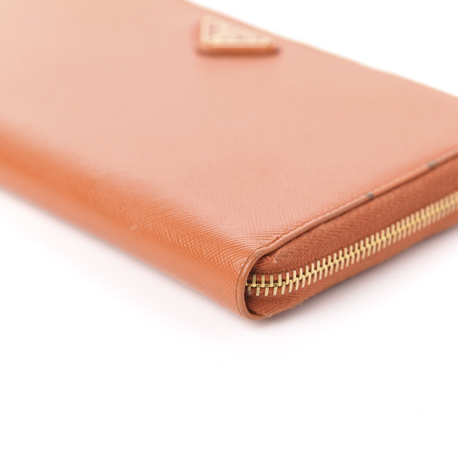 Prada Saffiano Metal Large Zip Around Travel Wallet Papaya 7 of 9