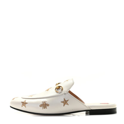 Gucci Goatskin Bee Star Embroidered Womens Princetown Slippers 39 Mystic White 1 of 16