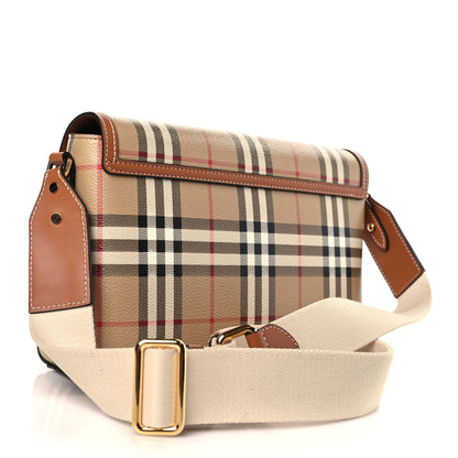 Burberry Coated Canvas Calfskin Vintage Check Medium Note Crossbody Bag Briar Brown 3 of 8