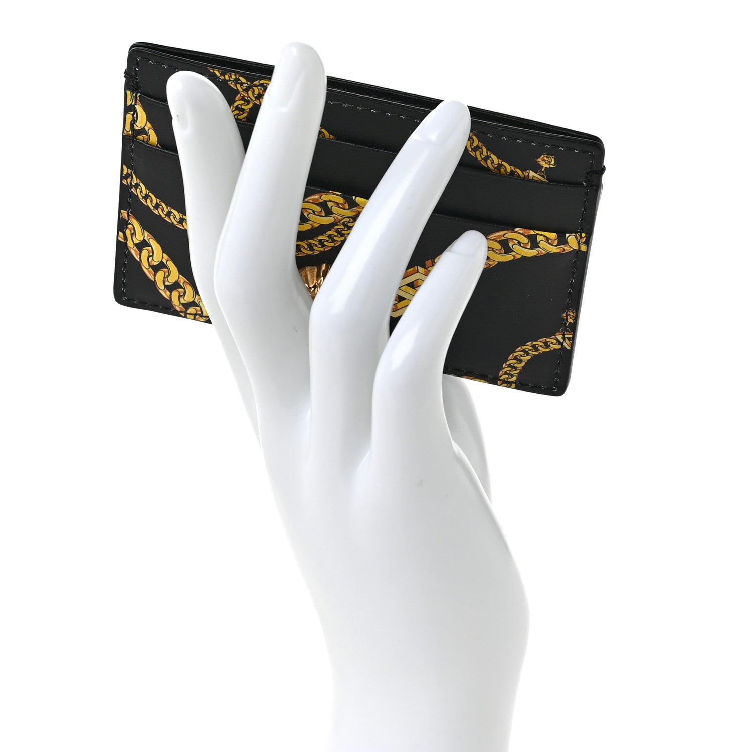 Versace Calfskin La Medusa Chain Print Card Holder Black 2 of 6