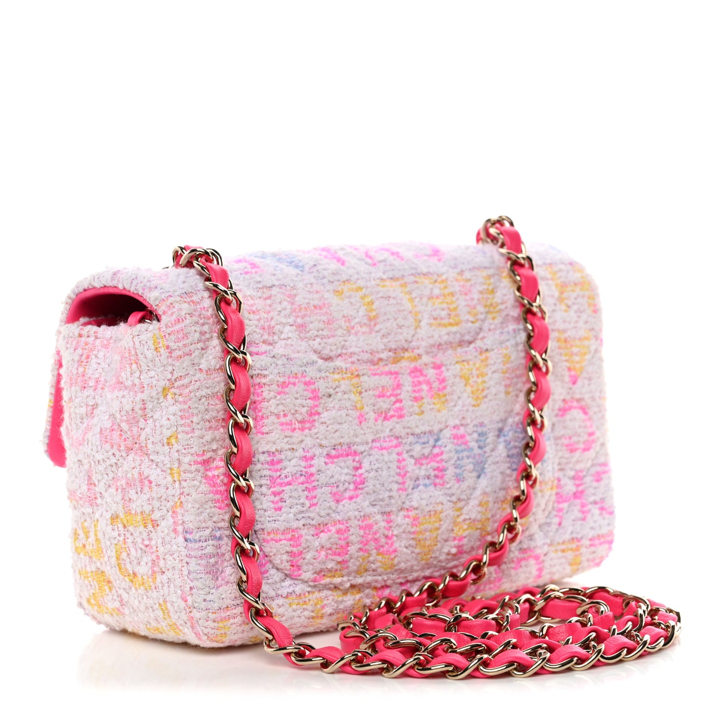 Tweed Quilted Enamel CC Logo Mini Rectangular Flap Pink Multicolor