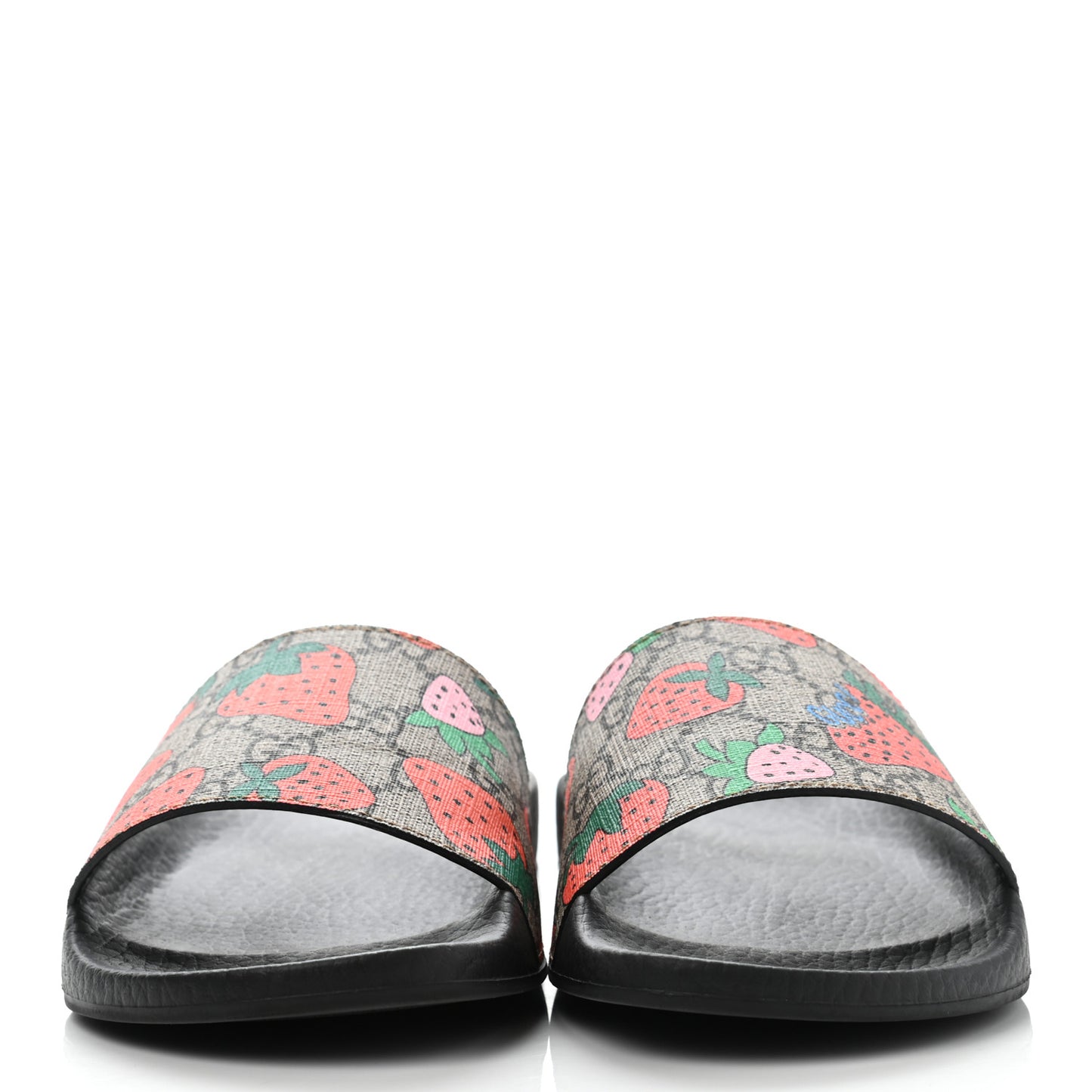GG Supreme Monogram Strawberry Slide Sandals 36 Beige Multicolor