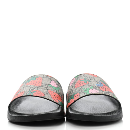 Gucci GG Supreme Monogram Strawberry Slide Sandals 36 Beige Multicolor 2 of 7