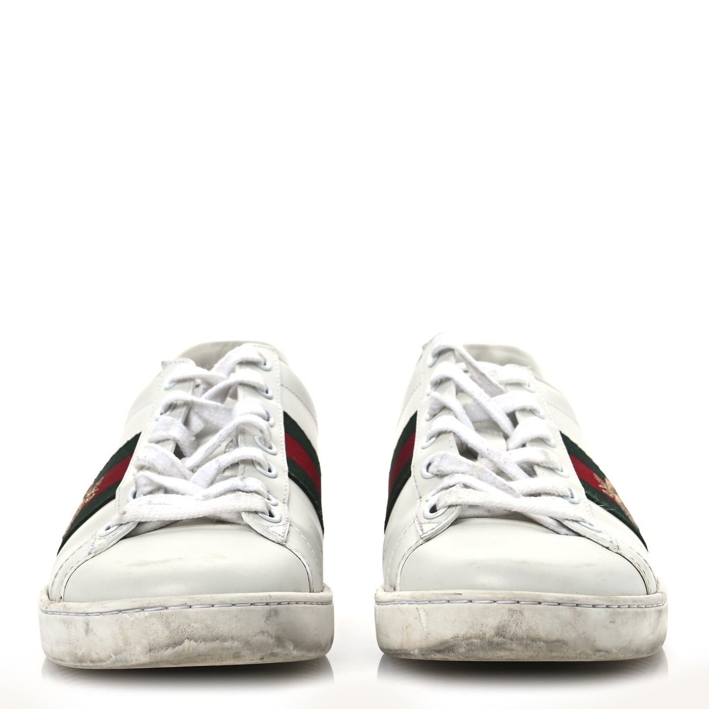 Calfskin Ayers Bee Embroidered Womens Ace Sneakers 37 White Green