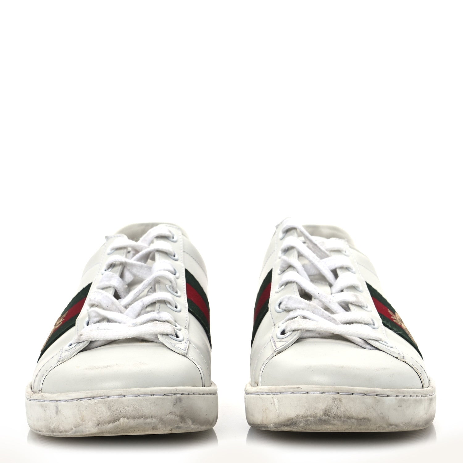 Gucci Calfskin Ayers Bee Embroidered Womens Ace Sneakers 37 White Green 3 of 17