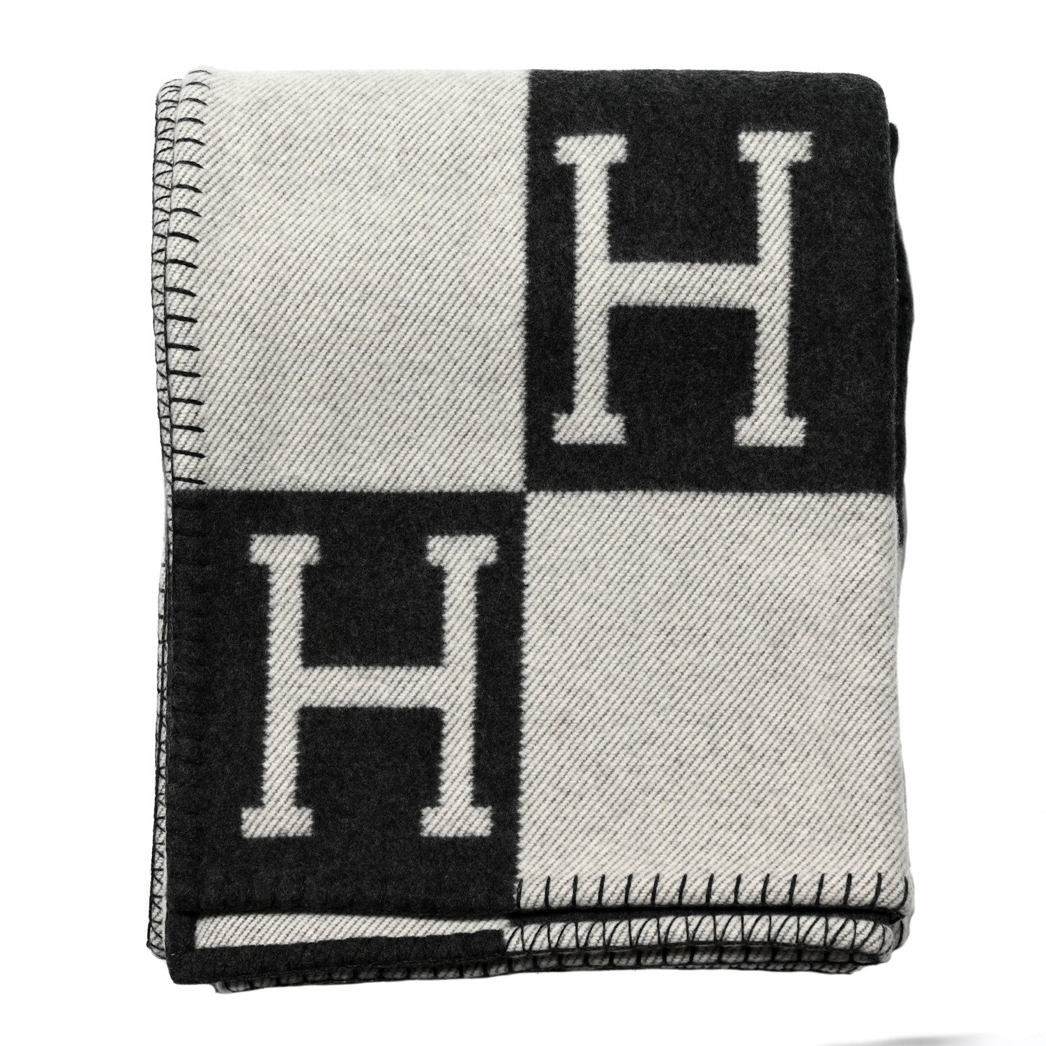 Hermes Wool Cashmere Avalon Blanket Ecru Gris Fonce 1 of 3
