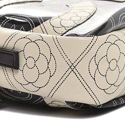 Chanel Coated Canvas Calfskin Camellia Printed Camera Case Black Beige 9 of 10
