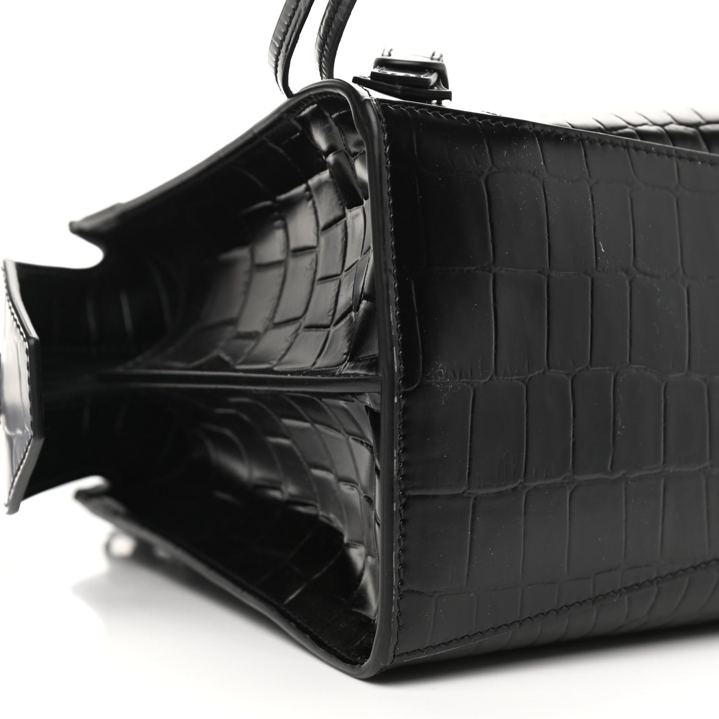 Semi Shiny Calfskin Crocodile Embossed Neo Classic Black Hardware S City Black