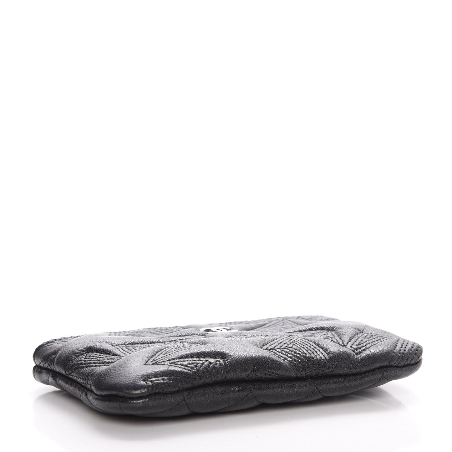 Metallic Lambskin Star Embossed Coin Purse Case Black