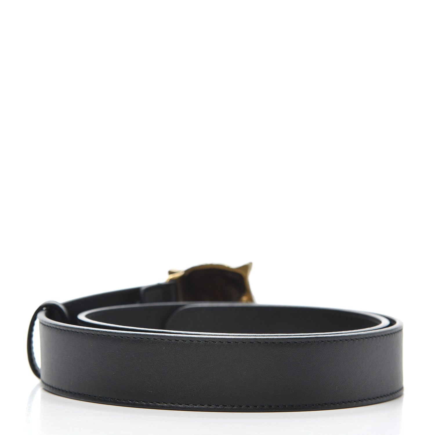Gucci Calfskin Tiger Head Buckle Belt 80 32 Black 2 of 5