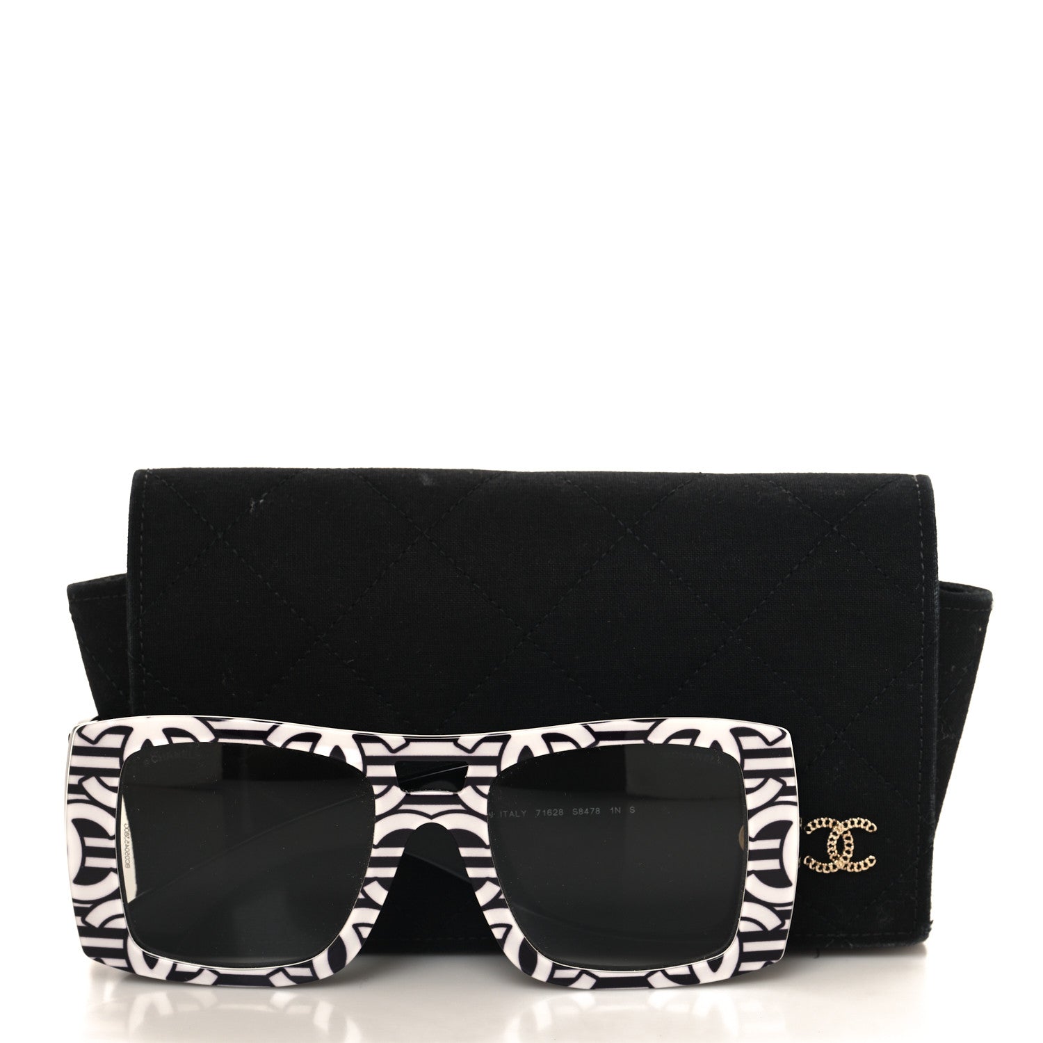 Chanel Acetate CC Logo Square Sunglasses 71628 Black White 7 of 7