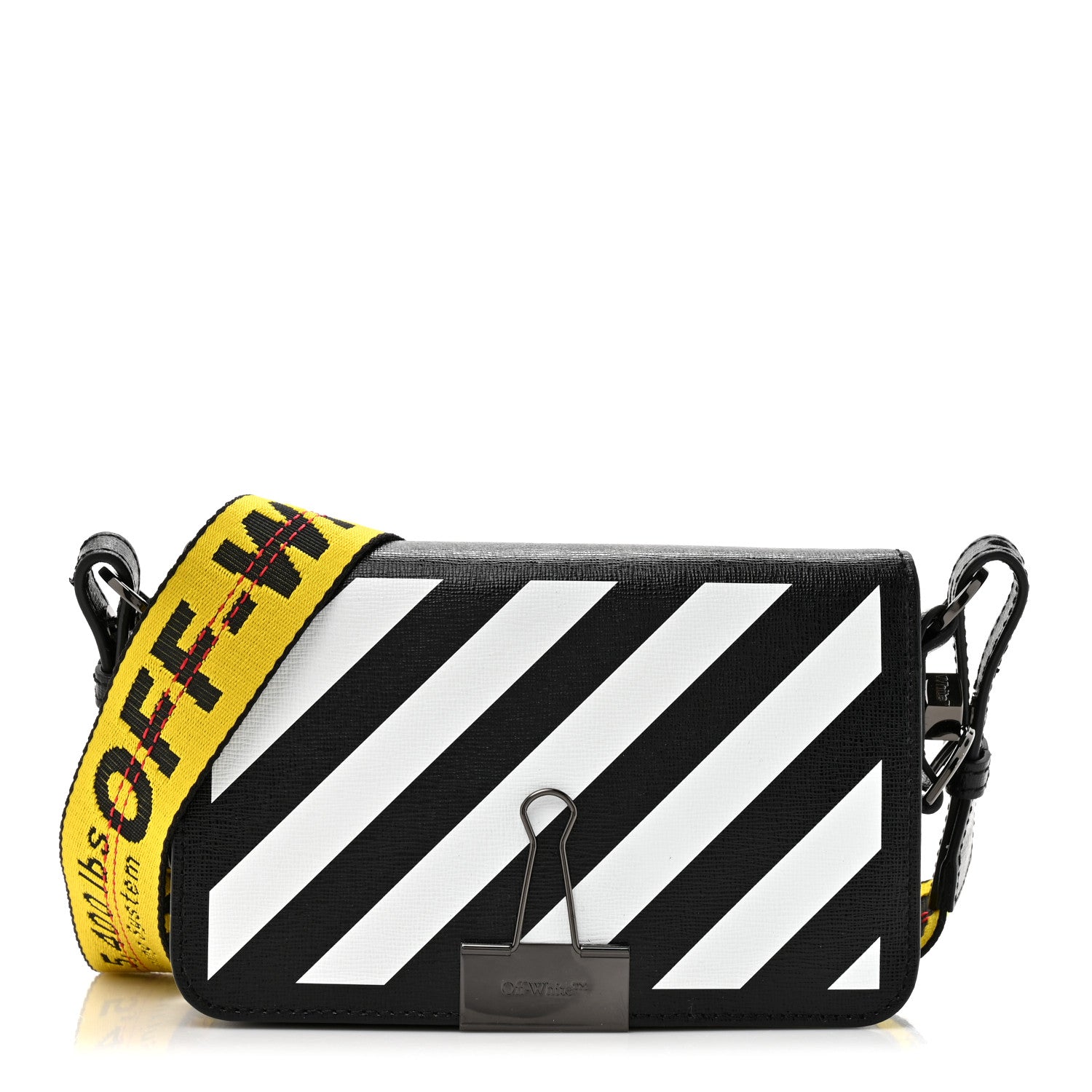Off-White Saffiano Striped Mini Diag Binder Clip Bag Black White Yellow 1820801 – FASHIONPHILE