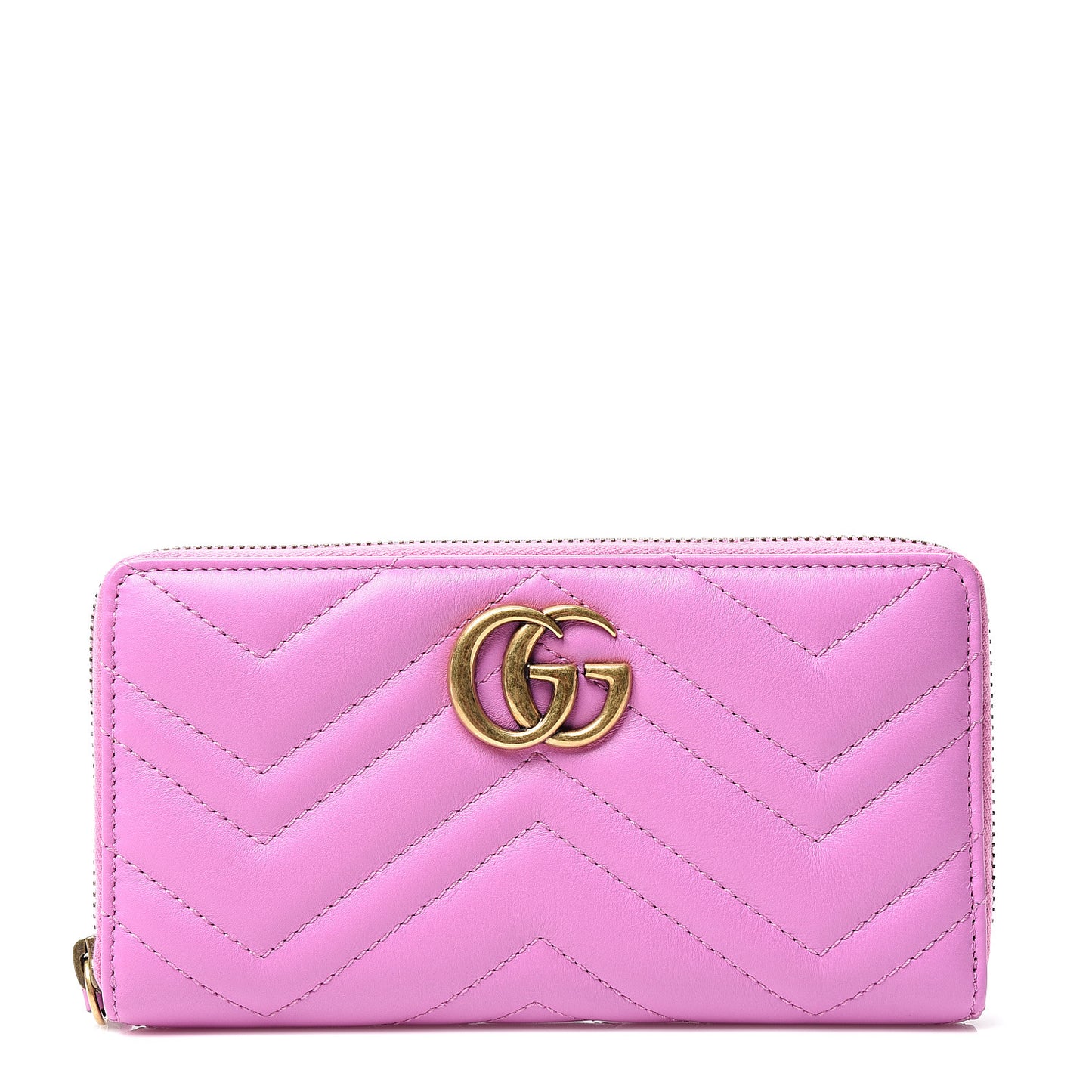Calfskin Matelasse GG Marmont Zip Around Wallet Candy Mousse