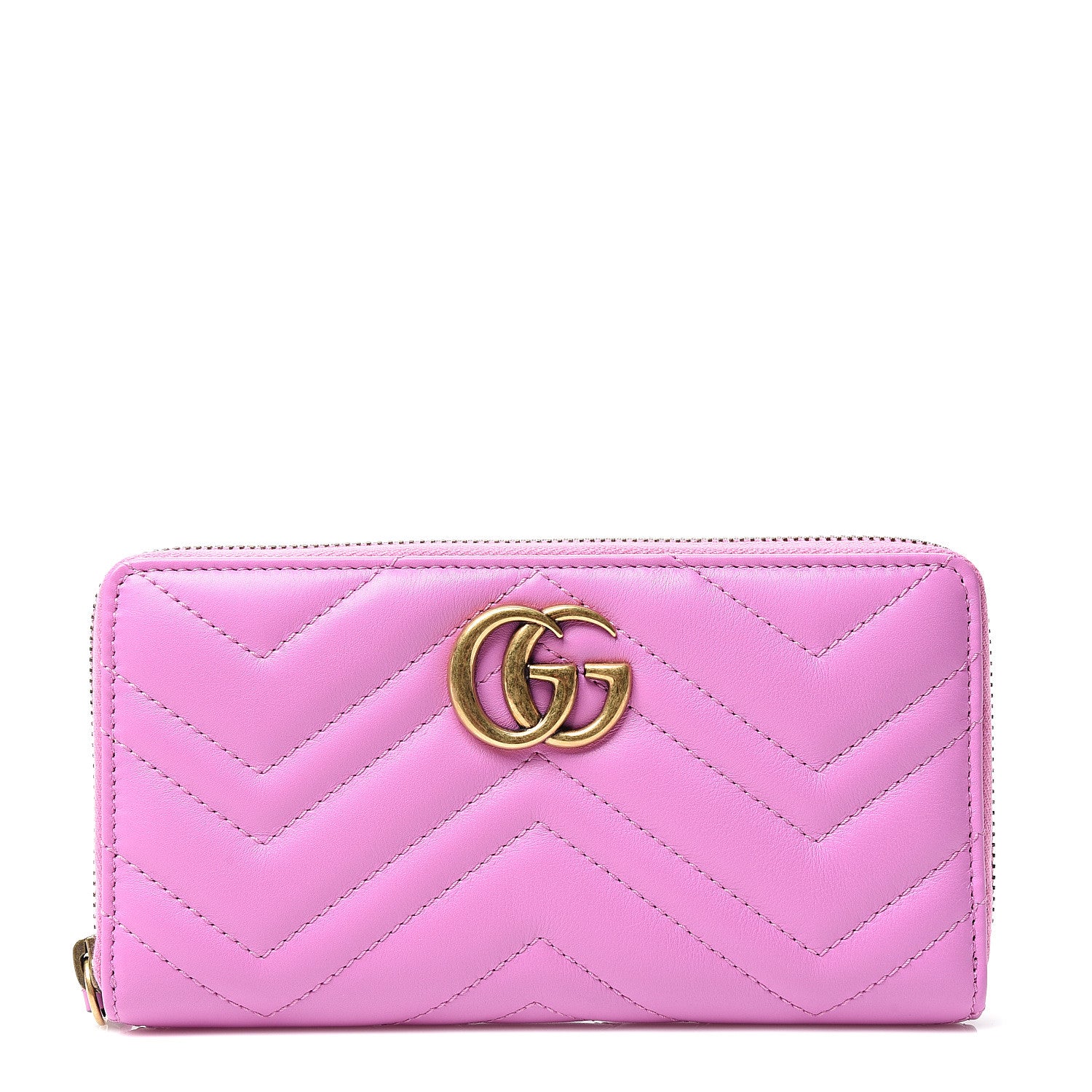 Gucci Calfskin Matelasse GG Marmont Zip Around Wallet Candy Mousse 1 of 7