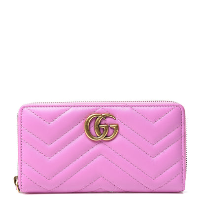 Gucci Calfskin Matelasse GG Marmont Zip Around Wallet Candy Mousse 1 of 7