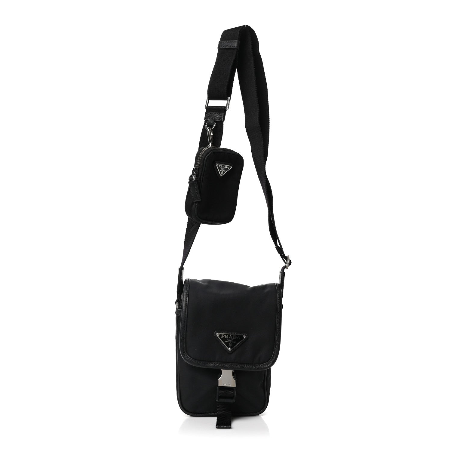Prada Re-Nylon Saffiano Mini Pocket Single Snap Buckle Messenger Bag Black 1 of 10