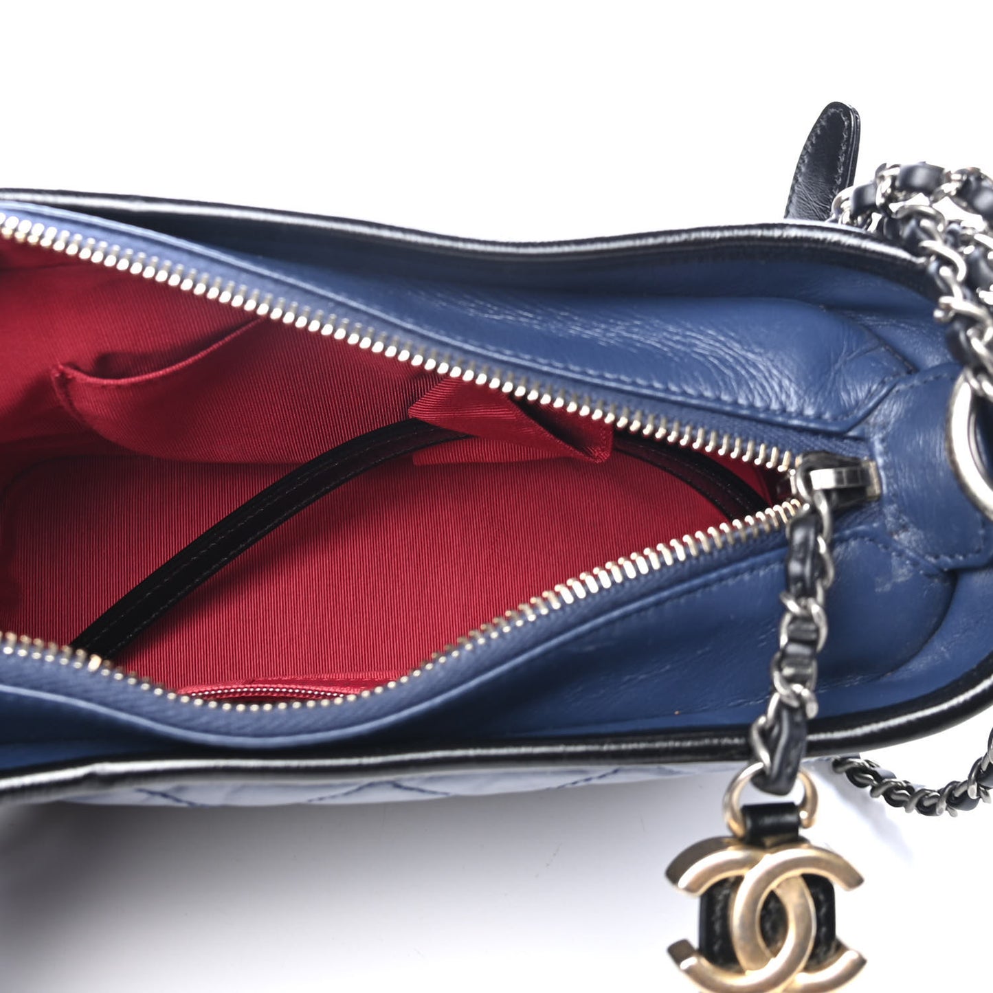 Aged Calfskin Quilted Small Gabrielle Hobo Navy Black