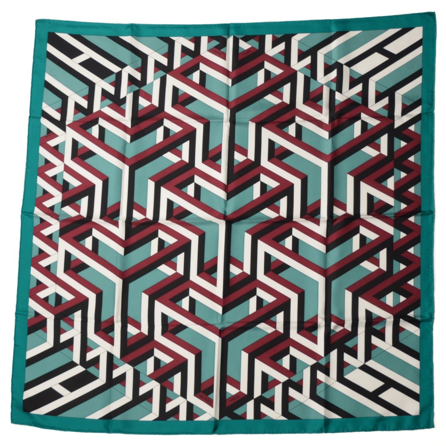 Hermes Silk Carre Cube Scarf 90 Canard Blanc Veronese 2 of 6