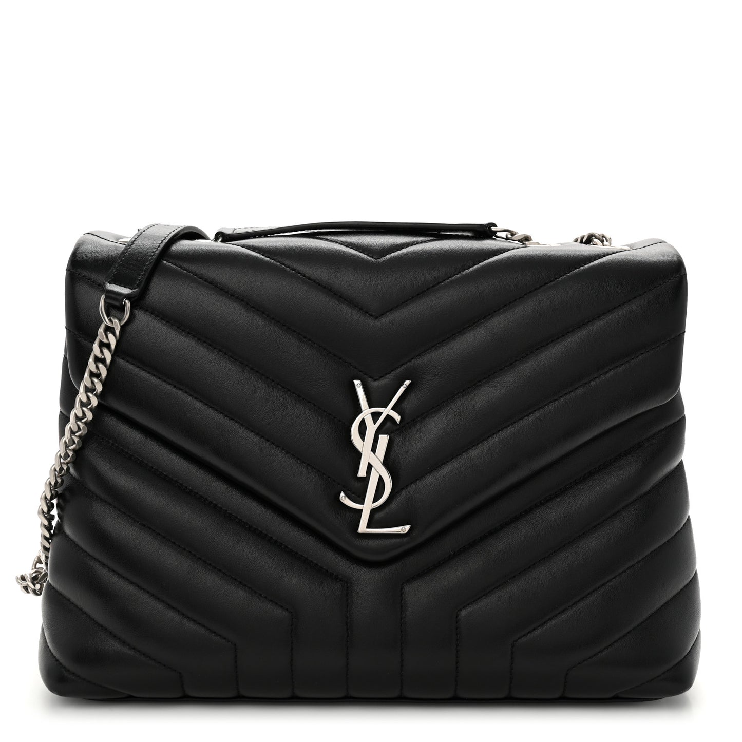 Calfskin Y Quilted Monogram Medium Loulou Chain Satchel Black