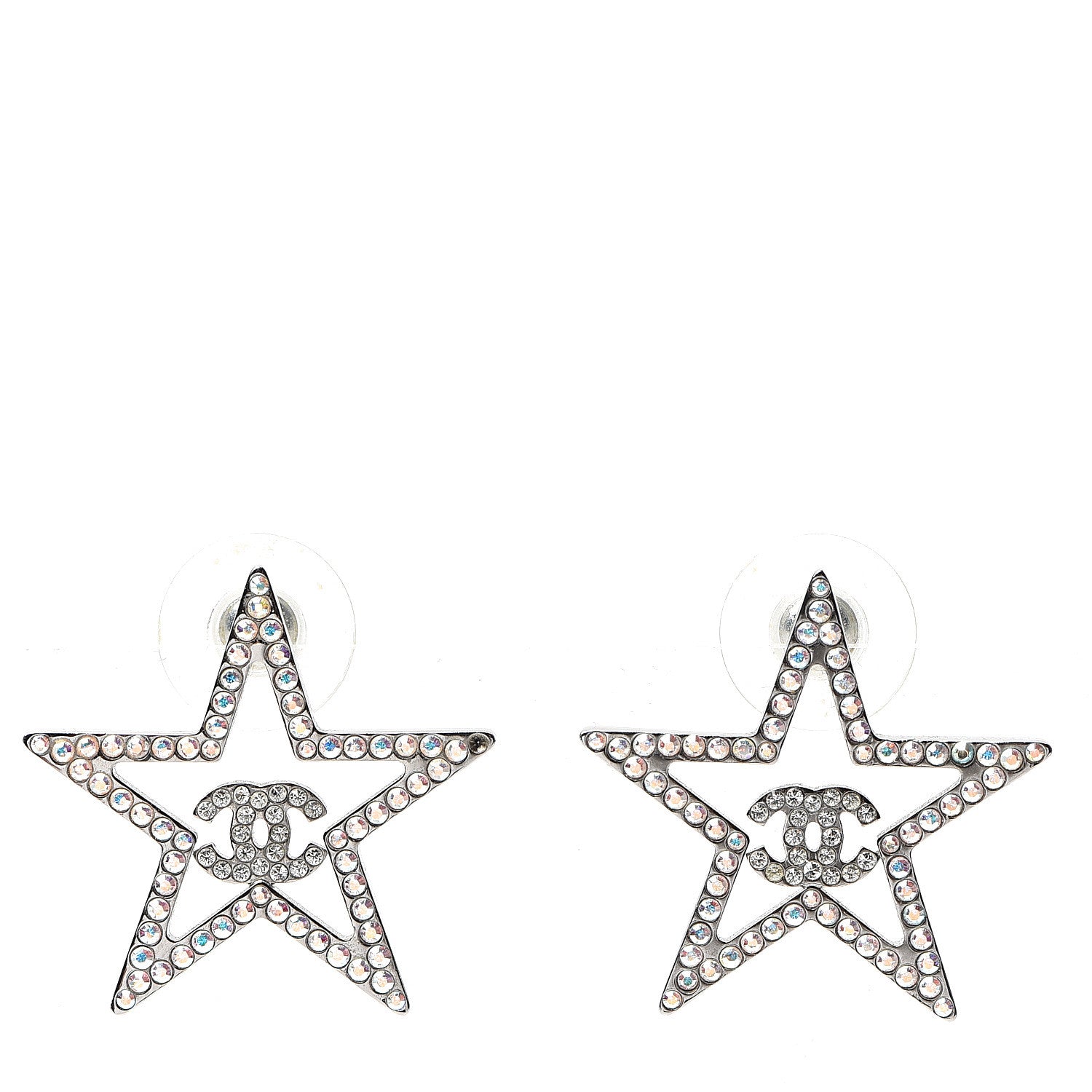 Chanel Ruthenium Crystal Star CC Earrings Iridescent Pink 1 of 5