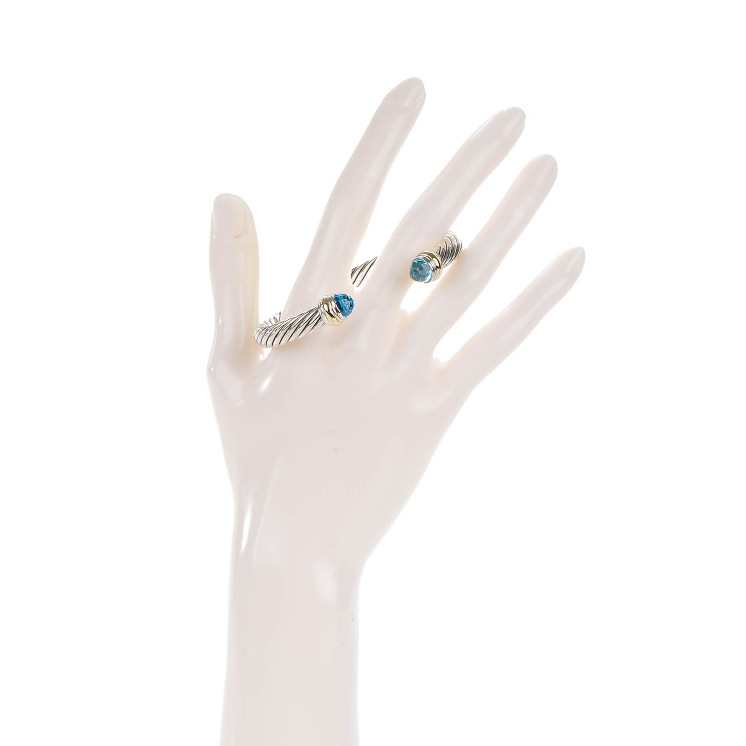 David Yurman Sterling Silver 14K Yellow Gold Blue Topaz 7mm Cable Classics Bracelet 2 of 6