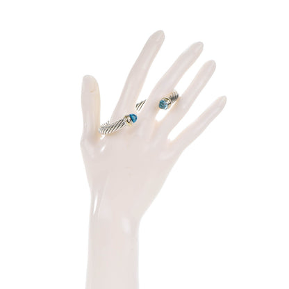 David Yurman Sterling Silver 14K Yellow Gold Blue Topaz 7mm Cable Classics Bracelet 2 of 6