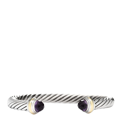 David Yurman Sterling Silver 14K Yellow Gold Amethyst 7mm Cable Classics Bracelet 1 of 3